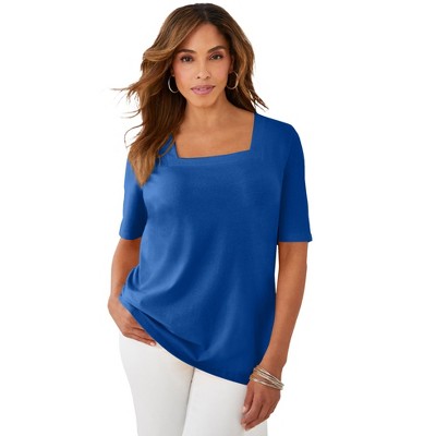 Jessica London Women's Plus Size Stretch Cotton Square Neck Tee
