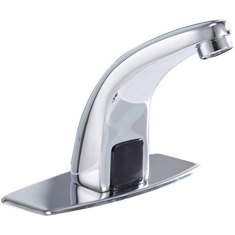 BWE Automatic Sensor Touchless Bathroom Sink Faucet With Deck Plate In Polished Chrome, 1 of 8