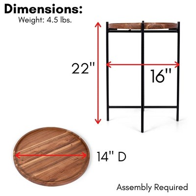 Natural Acacia Folding Side Table with Removable Tray