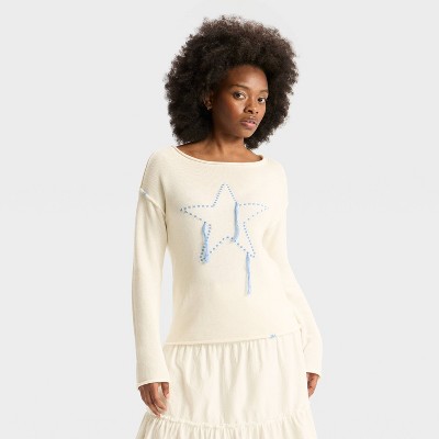 Women's Wide Crewneck Americana Pullover Sweater - Wild Fable™