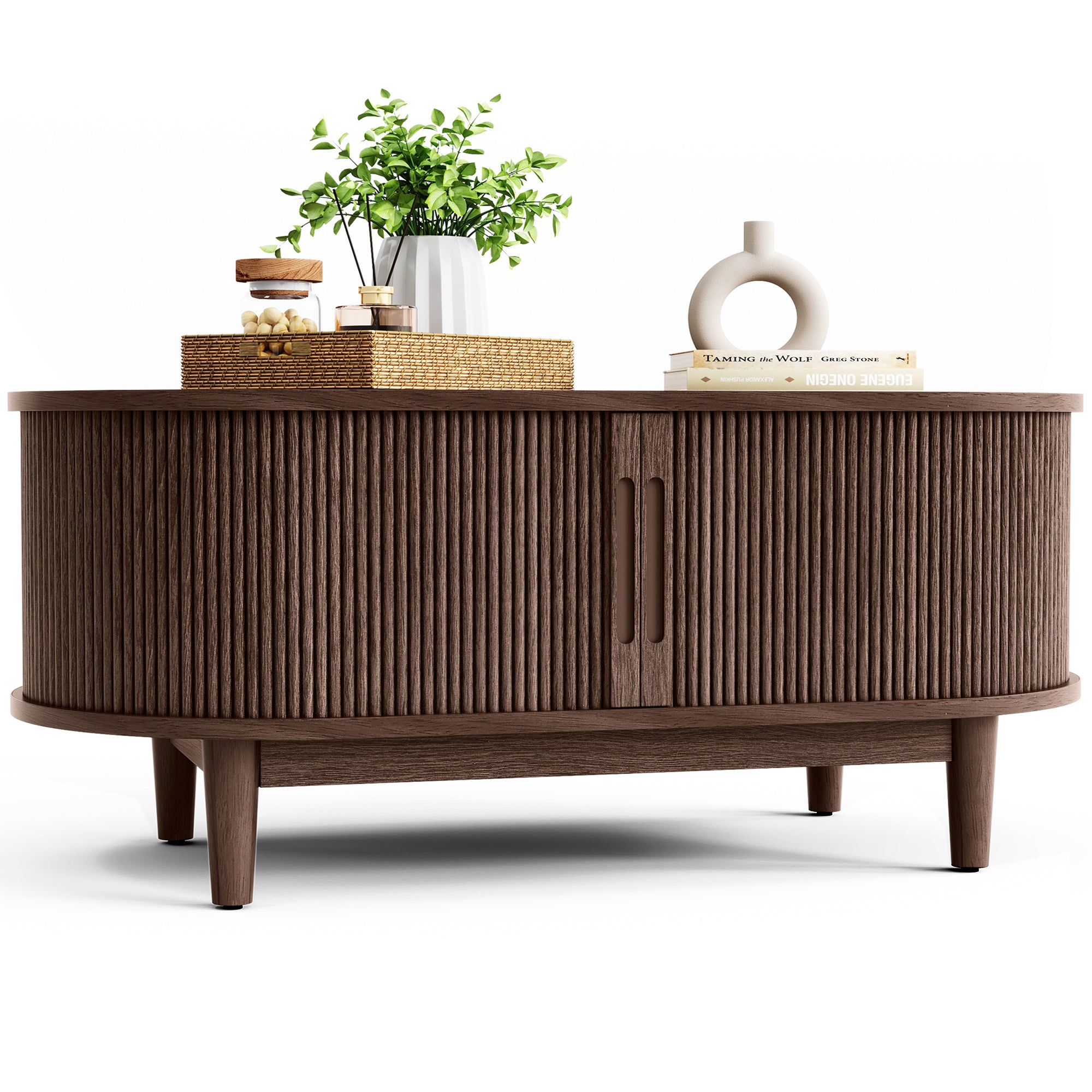 Fluted Oval Coffee Table with Tambour Storage