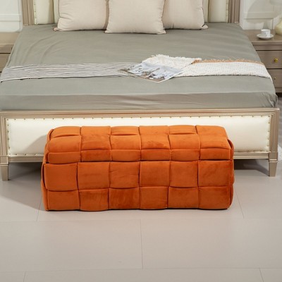 Fabric Upholstered Storage Ottoman with Safe Hinge, Bedroom and Living Room End Bench, Padded Entryway Footrest