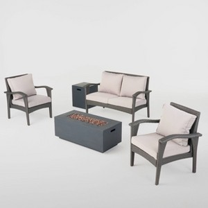 Kalo 5pc Wicker Chat Set with Fire Table - Gray/Light Gray/Dark Gray - Christopher Knight Home - 1 of 4