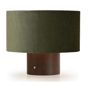10.6" Retro Walnut Wooden Touch Table Lamp with Corduroy Velvet Shade, Vintage Style for Bedroom, Living Room, Reading Nook, or Hotel Spaces - 1 of 4