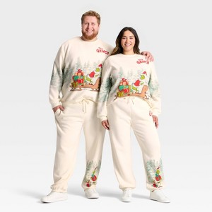 Adult Grinch Sled Fleece Graphic Pants - Cream - 1 of 3