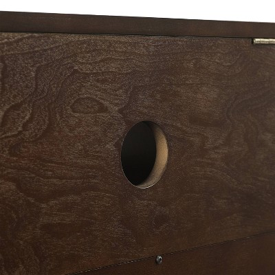 Sleek Dark Brown Slatted Media Console with Record Storage