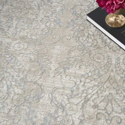Iliana Beige Grey Synthetic Damask 9' x 12' Area Rug
