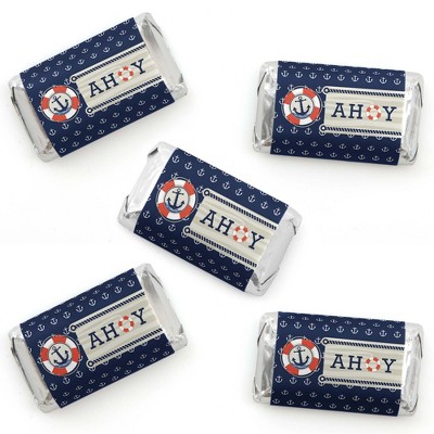 Big Dot of Happiness Ahoy - Nautical - Mini Candy Bar Wrapper Stickers - Baby Shower or Birthday Party Small Favors - 40 Count