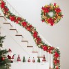 24“Pre-Lit Christmas Wreath with Lights,Red & Gold Berries Ball Ornaments Artificial Flower Leaves, for Front Door, Windows, Wall, Mantel Decoration - 4 of 4