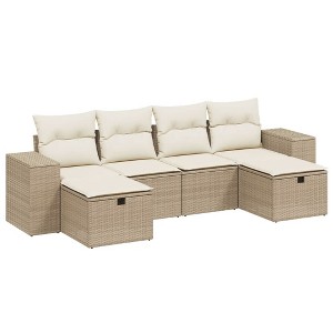 vidaXL Patio Sofa Set with Cushions Outdoor Furniture 6 Piece Poly Rattan - Beige and Cream Without Storage - 1 of 4