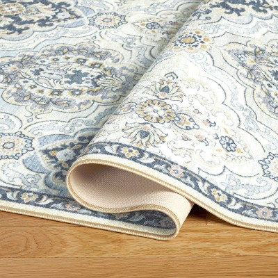 Avani Gray and Blue Synthetic Tufted Washable 6' x 9' Area Rug