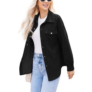 Zeagoo Women's Button Down Shacket Jacket - Casual Long Sleeve Oversized Shirt with Pockets for Spring Fall - 1 of 4