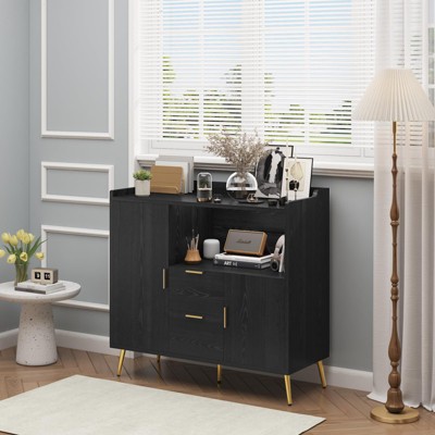 Modern Kitchen Storage Cabinet, Buffet Cabinet with Shelf, Coffee Bar with 2 Drawers and 2 Doors and Open Storage