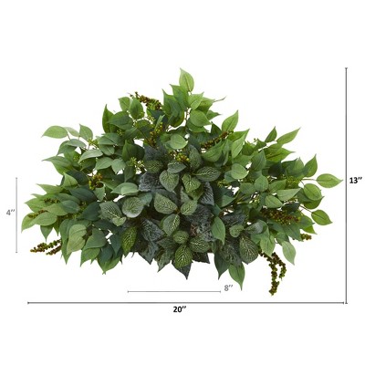 20-inch Green Ficus and Fittonia Artificial Plant Arrangement