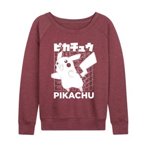 Women's - Pokémon - Pikachu Kanji Lightweight French Terry Wide Neck Long Sleeve Graphic Shirt - 1 of 4