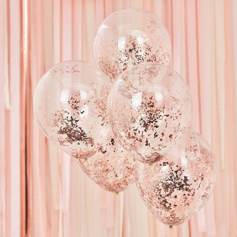 5ct Foiled Confetti Filled Balloons Rose/Gold, 2 of 4