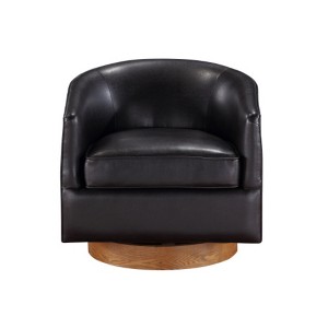 TiramisuBest Midnight Blue Faux Leather Wood Base Barrel Swivel Chair - 1 of 4