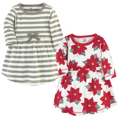 Touched by Nature Big Girls and Youth Organic Cotton Long-Sleeve Dresses 2pk, Poinsettia