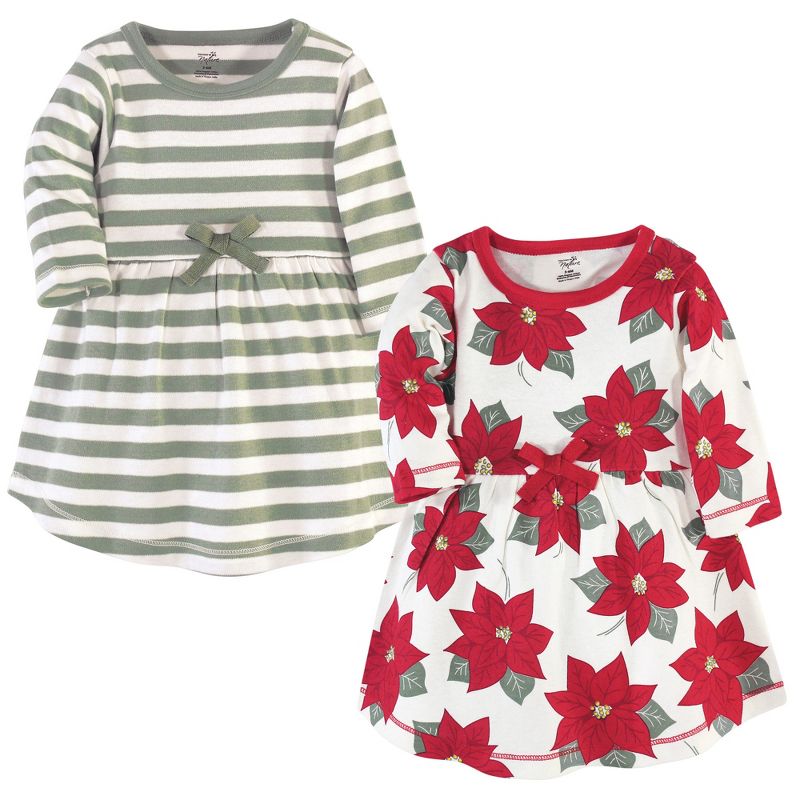 Touched by Nature Big Girls and Youth Organic Cotton Long-Sleeve Dresses 2pk, Poinsettia, 1 of 8