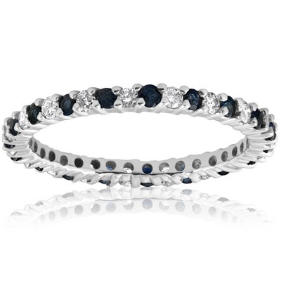Pompeii3 1/2ct Blue Sapphire Diamond Wedding Band Stackable Eternity Ring 14k White Gold