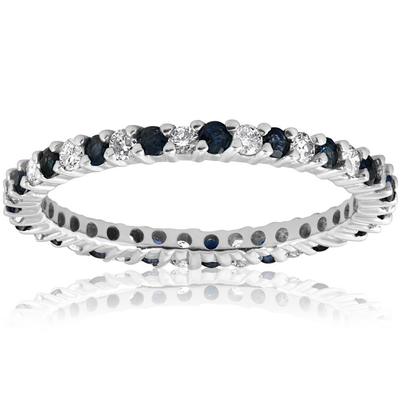 Pompeii3 1/2ct Blue Sapphire Diamond Wedding Band Stackable Eternity Ring 14k White Gold, 1 of 5
