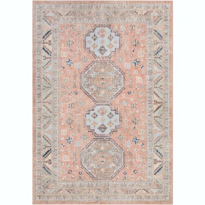Mark & Day Fribourg 6'7"x9' Rectangle Woven Indoor Area Rugs Coral: Stain-Resistant, Pet Friendly, Floral Pattern, Polypropylene