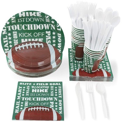 Juvale 24 Set Football Party Supplies Pack with Plates Knives Spoons Forks Cups Napkins