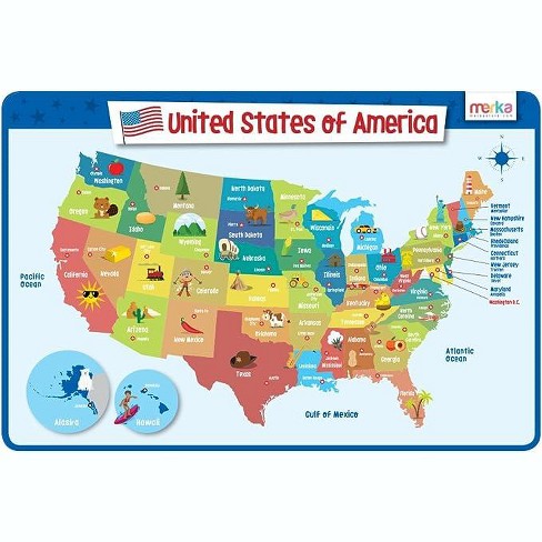 merka Kids Silicone Placemat Map Placemats for Kids Reusable US Geography  Map and The Capitals of All 50 States