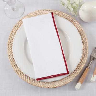Stonewashed Linen Napkins with Red Stitch Border, Set of 4