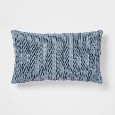 Oversized Chunky Rib Knit with Linen Reverse Lumbar Throw Pillow Light Blue - Threshold™