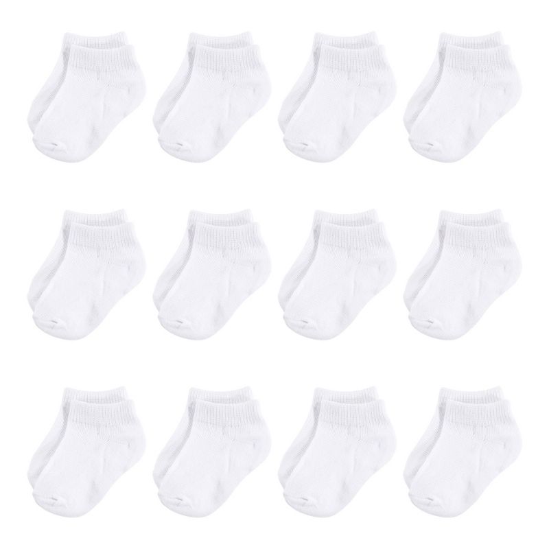 Hudson Baby Infant Unisex Cotton Rich Newborn and Terry Socks, White No-Show, 1 of 3