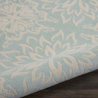 Ivory and Green Floral Synthetic Rectangular Rug 8' x 10'