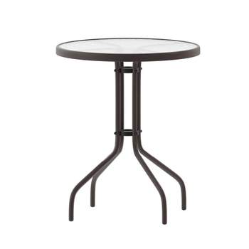 Emma and Oliver 23.75" Round Tempered Glass Metal Table with Smooth Ripple Design Top
