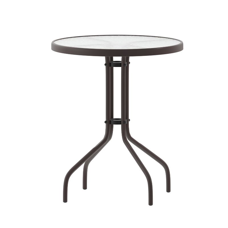 Emma and Oliver 23.75" Round Tempered Glass Metal Table with Smooth Ripple Design Top, 1 of 12