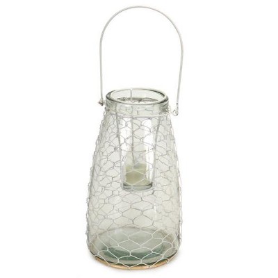 Melrose 10.5" Clear Hanging Glass Tea Light Holder with White Wire Netting