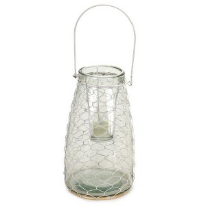 Melrose 10.5" Clear Hanging Glass Tea Light Holder with White Wire Netting - 1 of 1