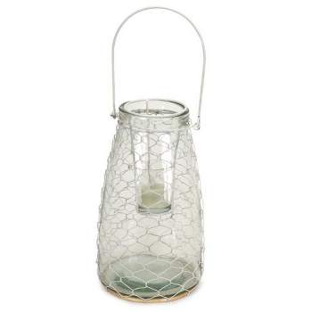 Melrose 10.5" Clear Hanging Glass Tea Light Holder with White Wire Netting