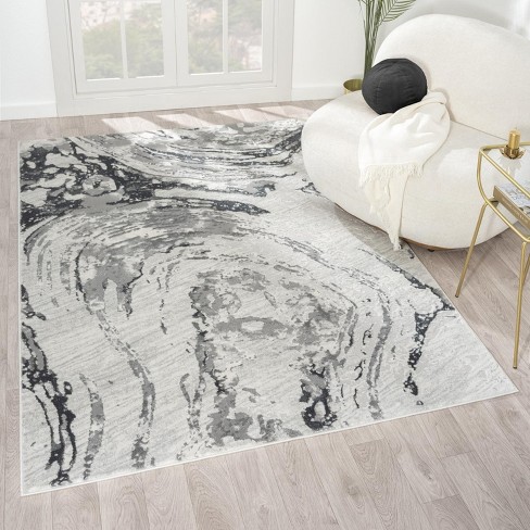 LUXE WEAVERS Marble Collection Gray 4x5 Modern Abstract Swirl