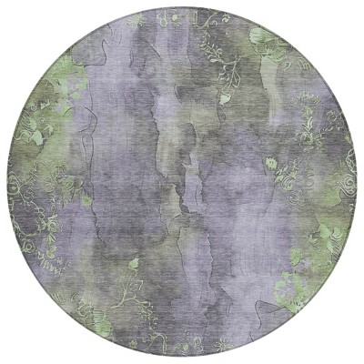 HomeRoots 8' Lavender And Green Round Floral Washable Indoor Outdoor Area Rug