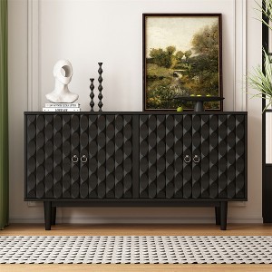 Modern 4-Door Sideboard With Convex Pattern Doors And 2 Silver Handles, Farmhouse Sideboard Storage Cabinet For Living Room Dining Room Kitchen - 1 of 4