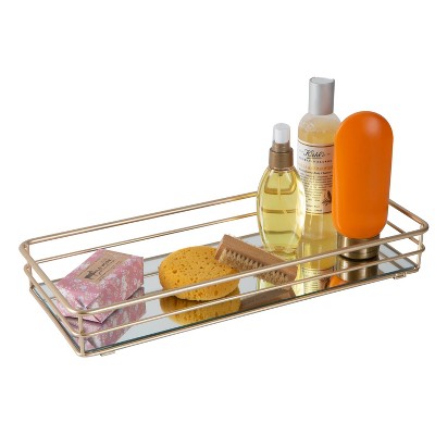 Satin Gold Rectangular Mirrored Glass Vanity Tray
