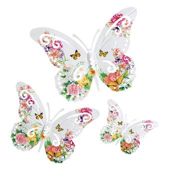 Collections Etc Floral Butterfly Metal Wall Art - Set of 3 17.5 X .5 X 13.5