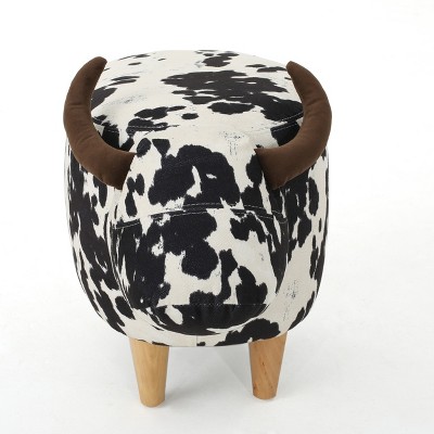 Birchwood Black & White Velvet Cow Ottoman with Tapered Legs