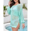 Women's Summer Crochet Hollow Sweater Long Sleeve Crewneck Beach Mesh Cover Up Tunic Top - 4 of 4