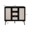 Storage Cabinet With Rattan Doors, Rattan Sideboard Cabinet With 2 Doors 3 Drawers, Freestanding Storage Cabinet For Living Room - 4 of 4