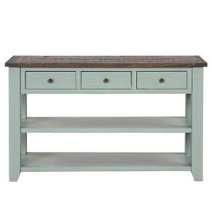 Hostack 48'' Solid Wood Top Console Table with 3 Storage Drawers and 2 Shelves,  Retro Blue and Brown Top - 1 of 4