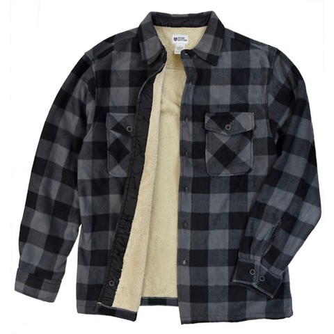 Victory Outfitters Men's Plaid Fleece Button Front Shacket Charcoal Buffalo XXL