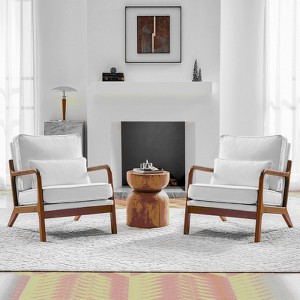 MAYEERTY Chair with Lumbar Pillow, Lounge Arm Chairs, Linen Fabric Comfy Reading Chair with Wood Frame for Living Room - 1 of 4