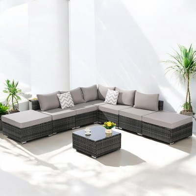 Mshliw 8-Piece Outdoor Wicker Sectional Sofa Set with Cushions & Coffee Table –  Patio Furniture for Backyard, Poolside, and Garden