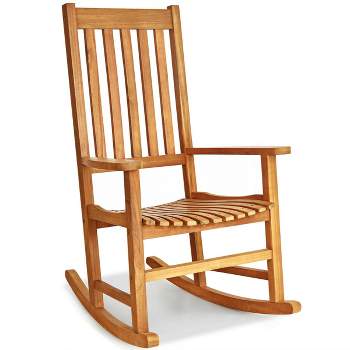 Costway Wooden Rocking Chair Porch Rocker High Back Garden Seat For Indoor Outdoor